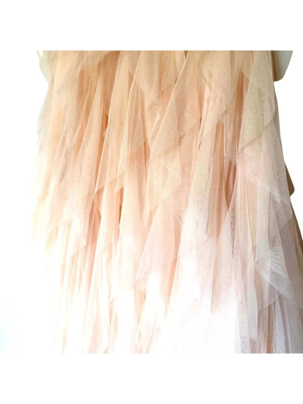 Creamy Peach Tulle Midi Skirt With Layered Ruffles Full Elastic Waistband